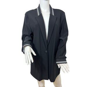 Joseph Ribkoff Black Blazer 16 White Trim Button Pockets Shoulder Pads Classic